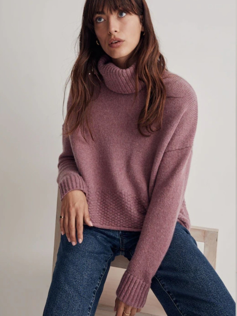 O Madewell Sadler Rose Merino Wool Blend Turtleneck Oversized Sweater XXS